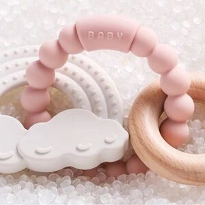 Baby Silicone Teething Toy Set - Pink and White